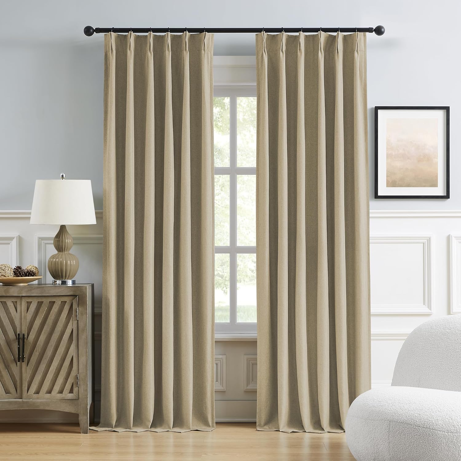 DUALIFE Taupe Blackout Curtains for Bedroom 90 Inch Length