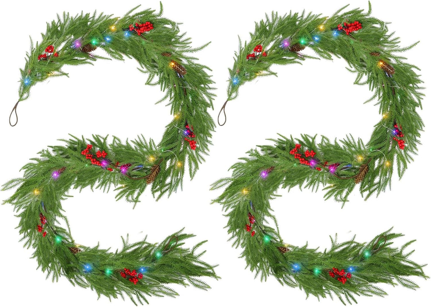 9FT Norfolk Pine Garland with Lights for Holiday Decor