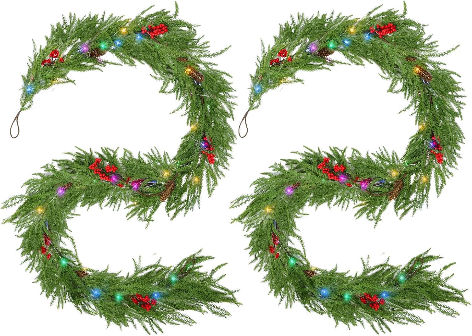 9FT Norfolk Pine Garland with Lights for Holiday Decor