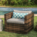 COSIEST Mottlewood Brown Wicker Single Chair with Thick Cushions