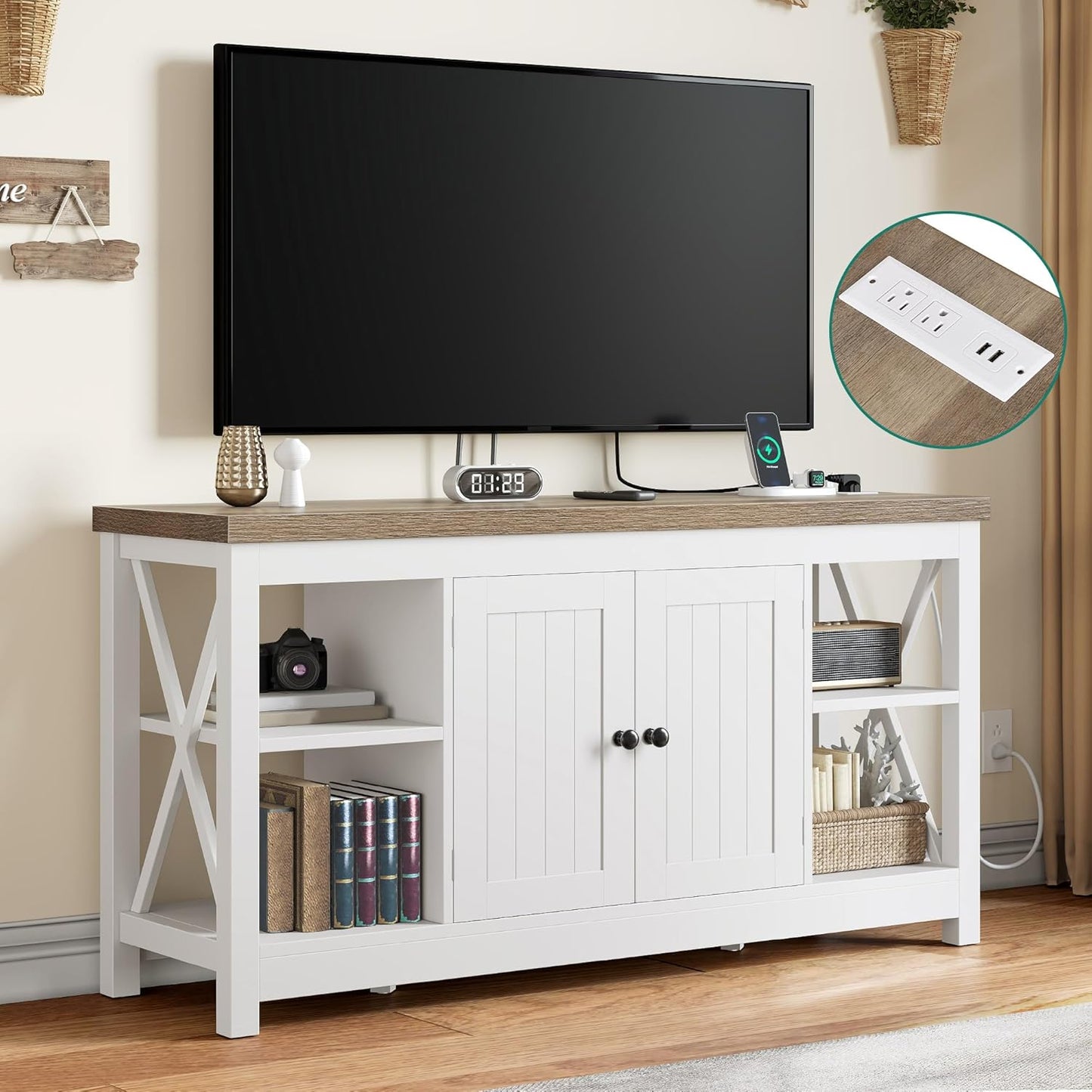 YITAHOME 47 Farmhouse TV Stand with Power Outlet
