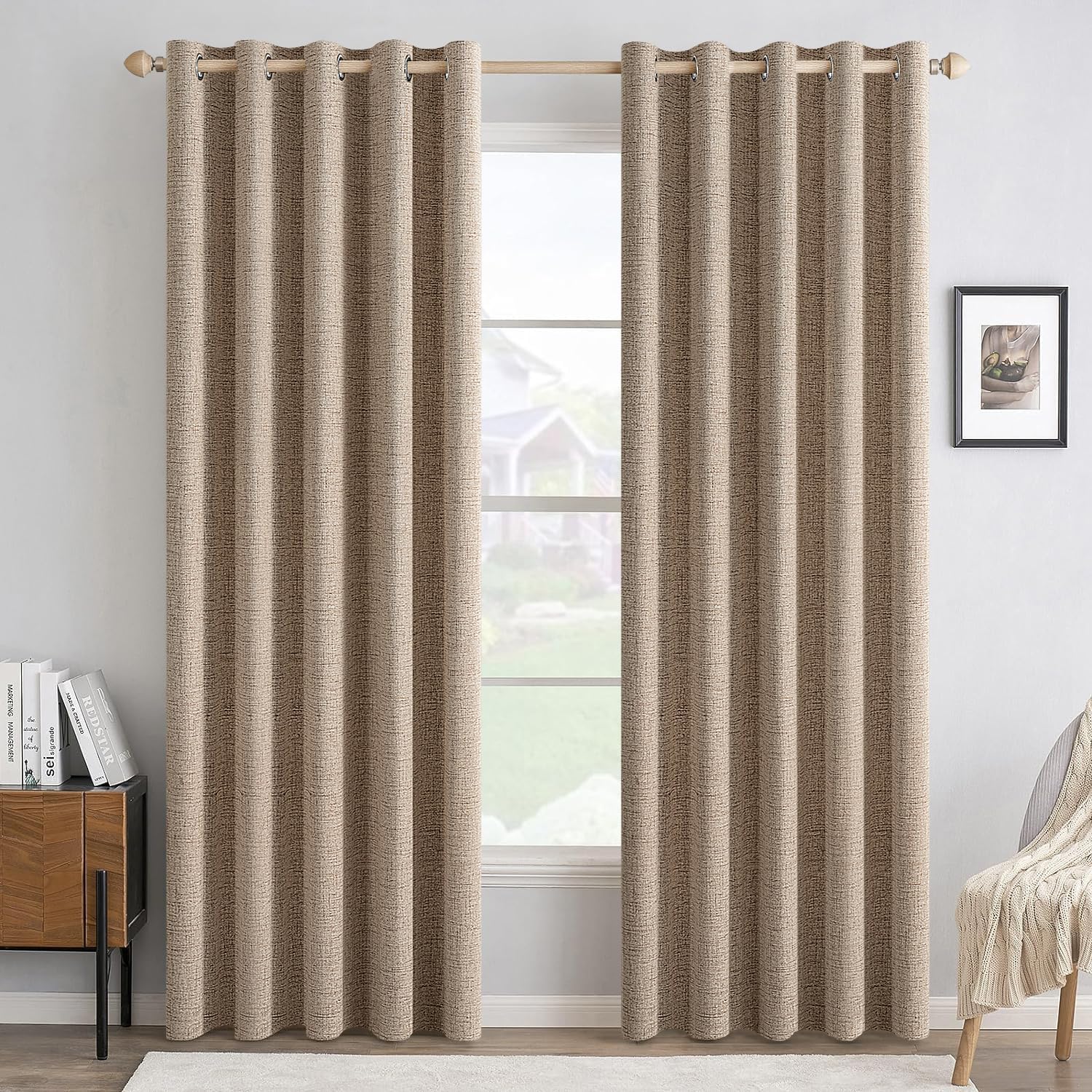 MIULEE Blackout Linen Textured Curtains for Bedroom & Living Room