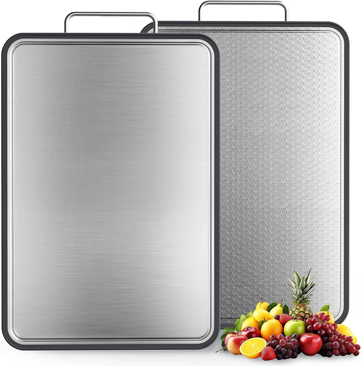 Double-Sided Stainless Steel Cutting Board for Kitchen Use