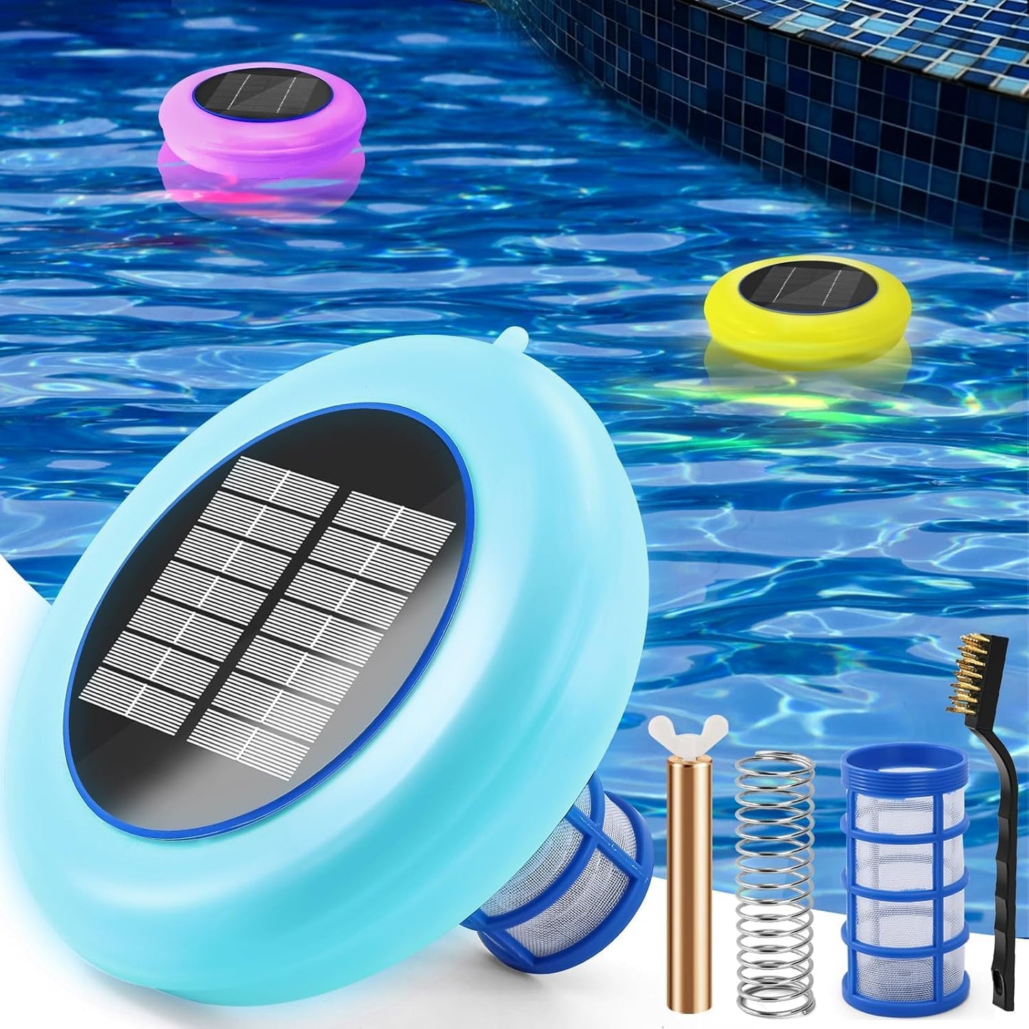 Solar Pool Ionizer with Multi-Colored LED Night Light Feature