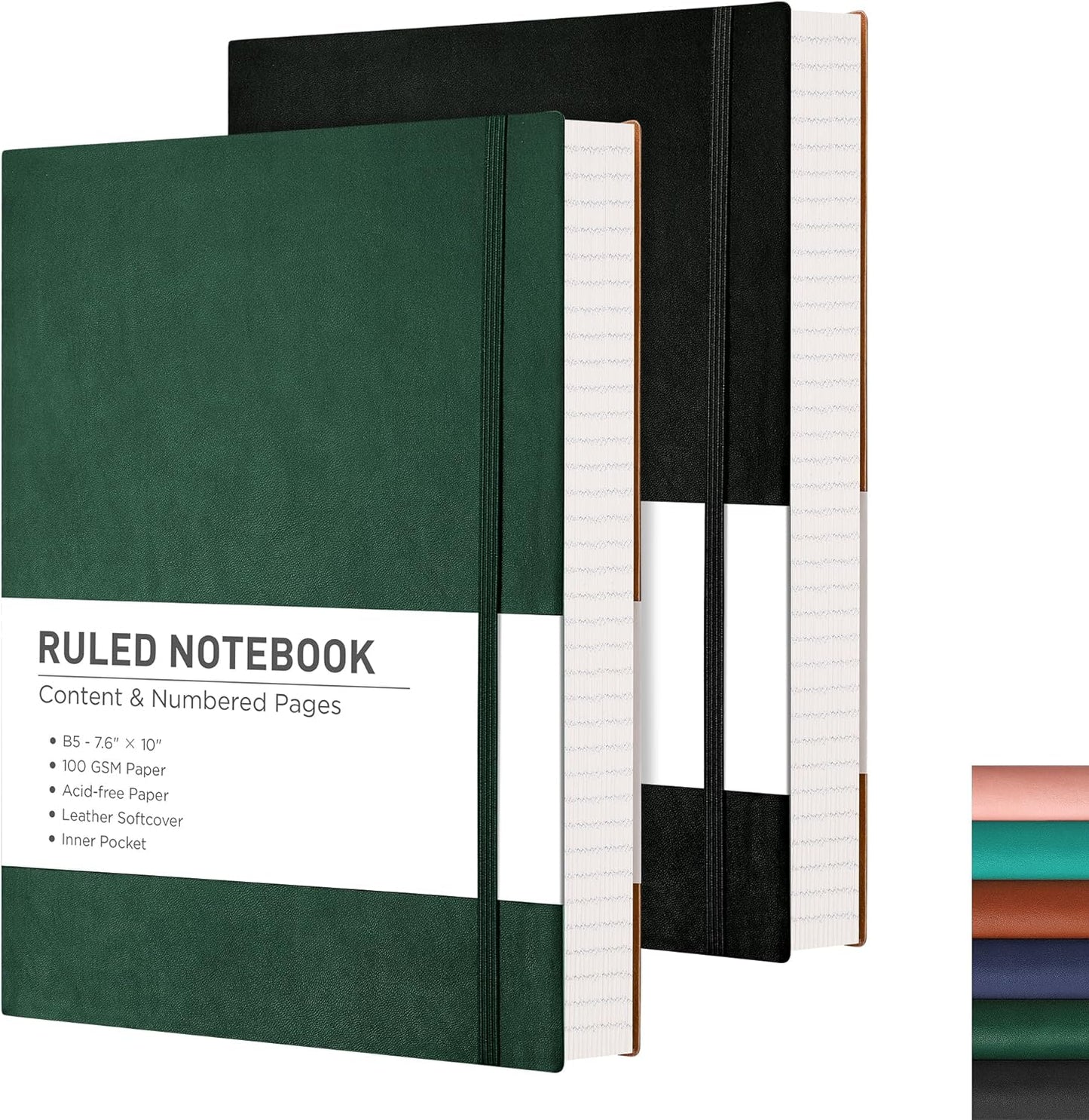 2-Pack RETTACY Lined Journals - 204 Numbered Pages, 100 GSM, B5 Medium, Leather Softcover