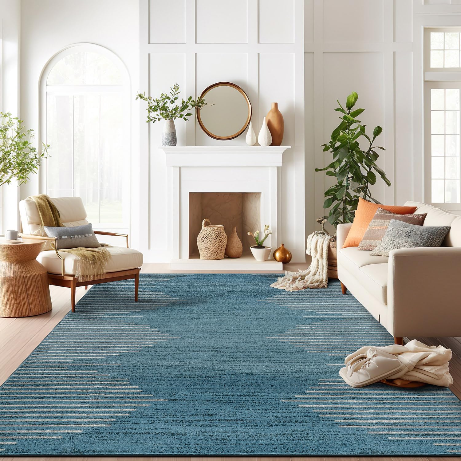 Rugshop Bohemian Stripe Stain Resistant Area Rug for Home