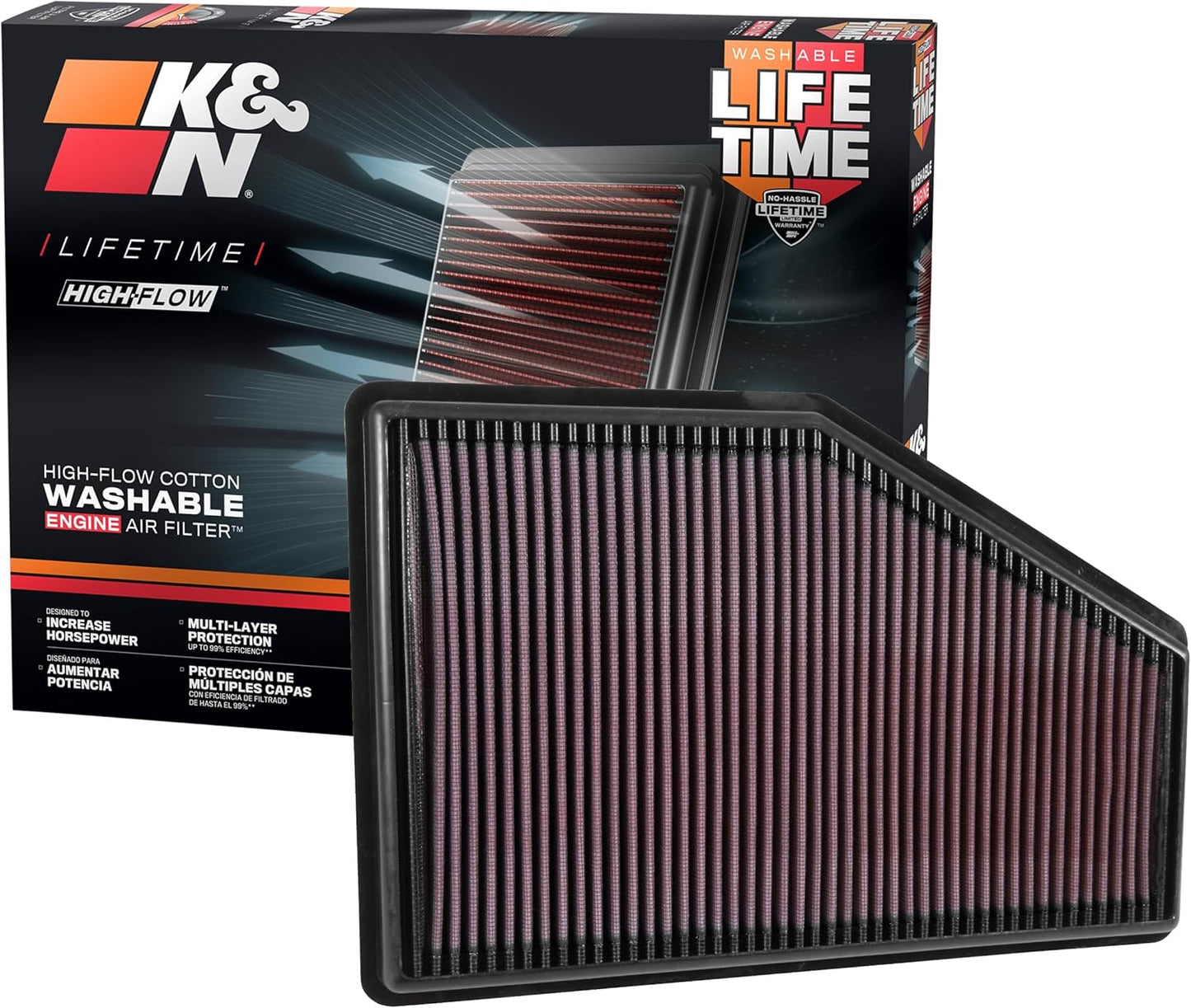 K&N High-Flow Engine Air Filter for Buick/Chevrolet/Cadillac