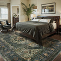 Olive Green Area Rug 6x9 - Washable Vintage Distressed Rug