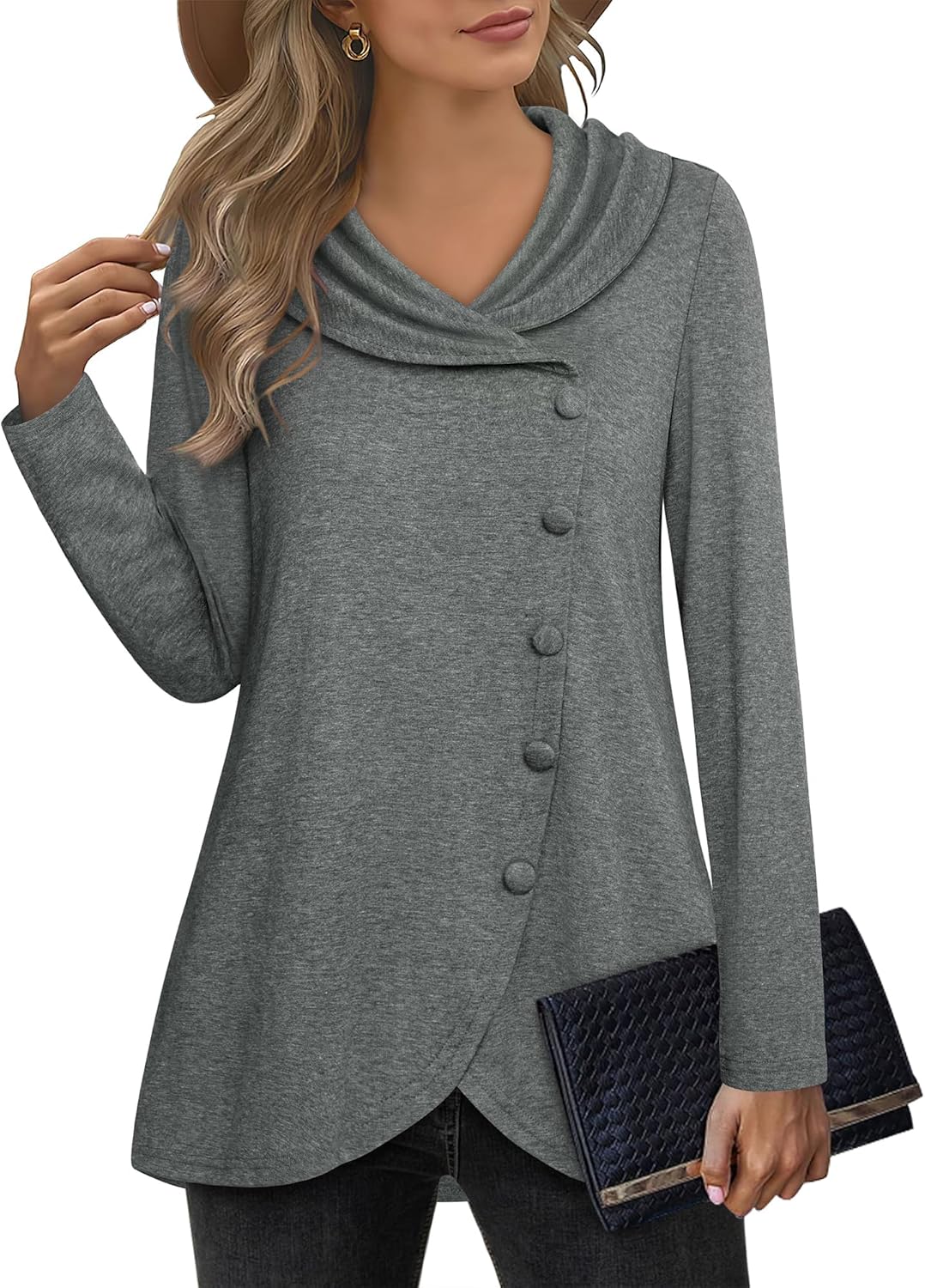 VALOLIA Womens Long Sleeve Tops with Tulip Hem for Winter Style