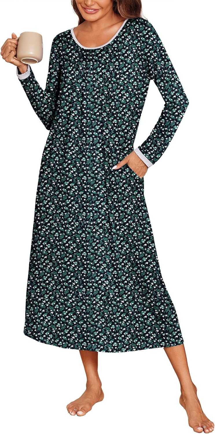 Ekouaer Long Nightgowns for Women with Pockets and Comfort