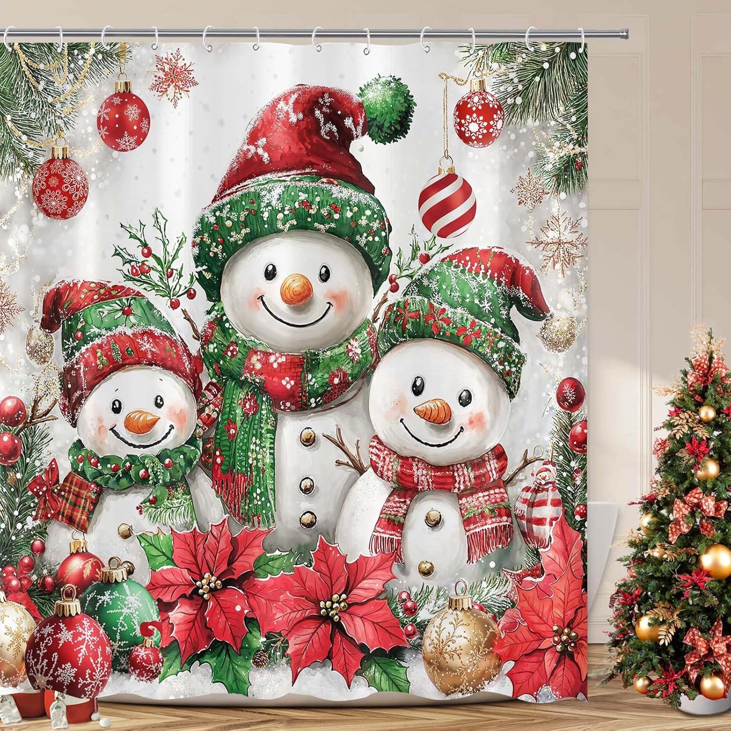 Holiday Snowman Shower Curtain Set - Festive Bathroom Decor
