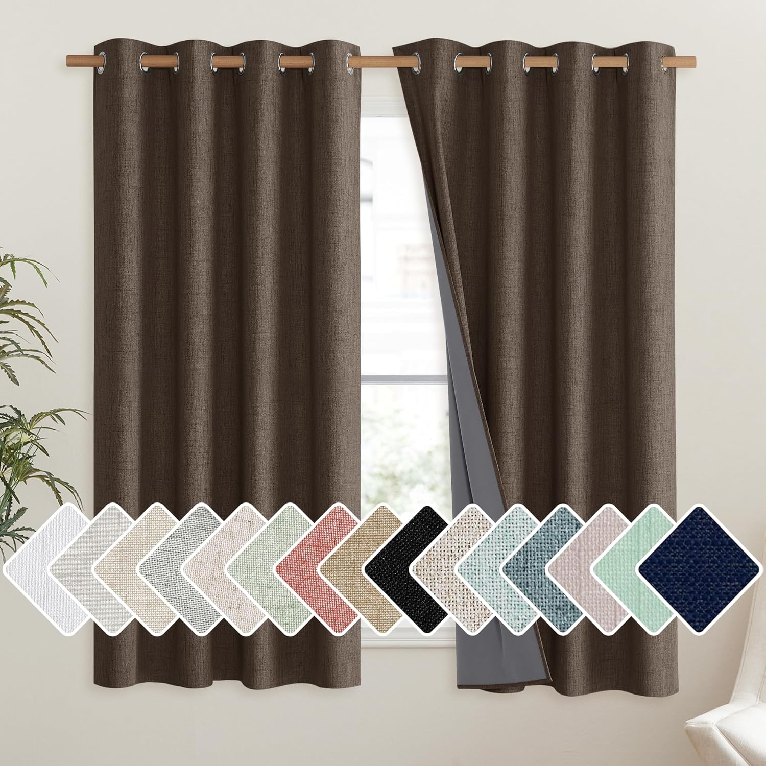 NICETOWN Coffee Vintage Linen Blackout Curtains for Living Room