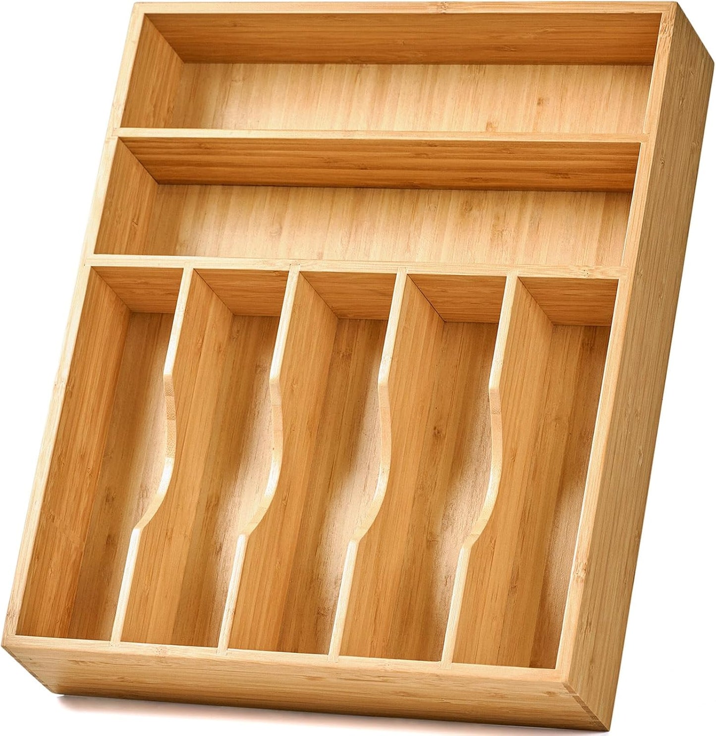 Umilife Bamboo Kitchen Drawer Organizer for Flatware Storage