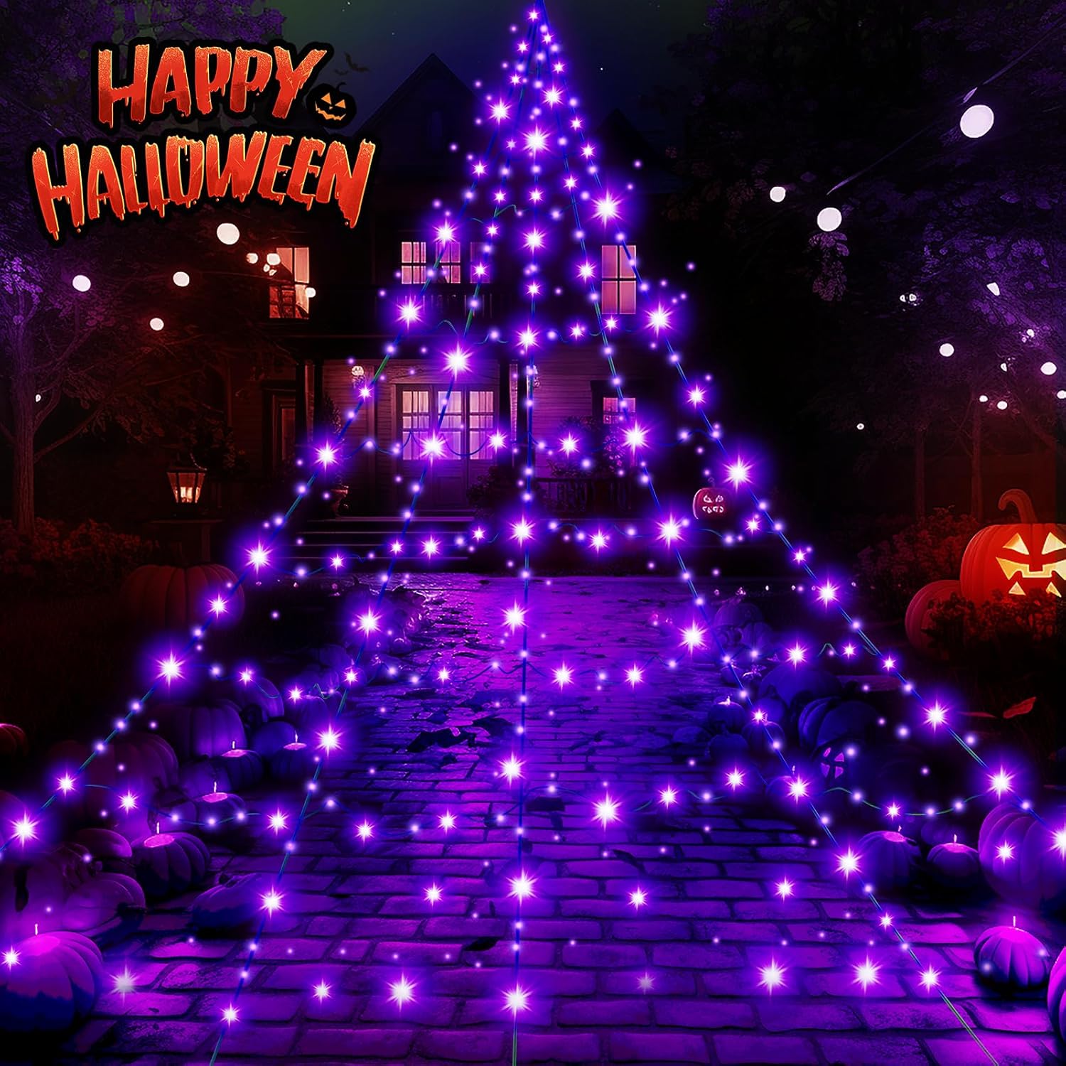Giant Spider Web Lights for Halloween Decorations Outdoor Fun