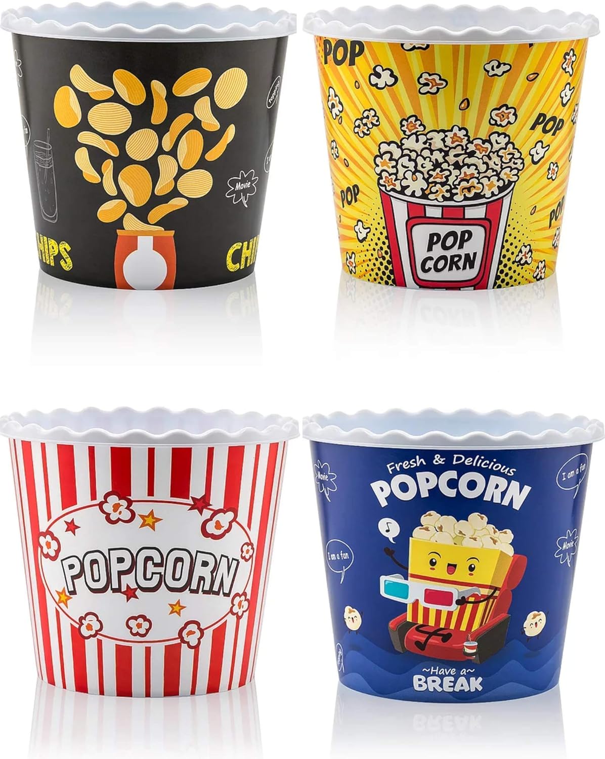 Colorful Dishwasher-Safe Popcorn Set (BPA-Free, 4-Pack)
