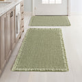 Waffle Bathroom Rugs Set of 2 - Sage Green Absorbent Bath Mats