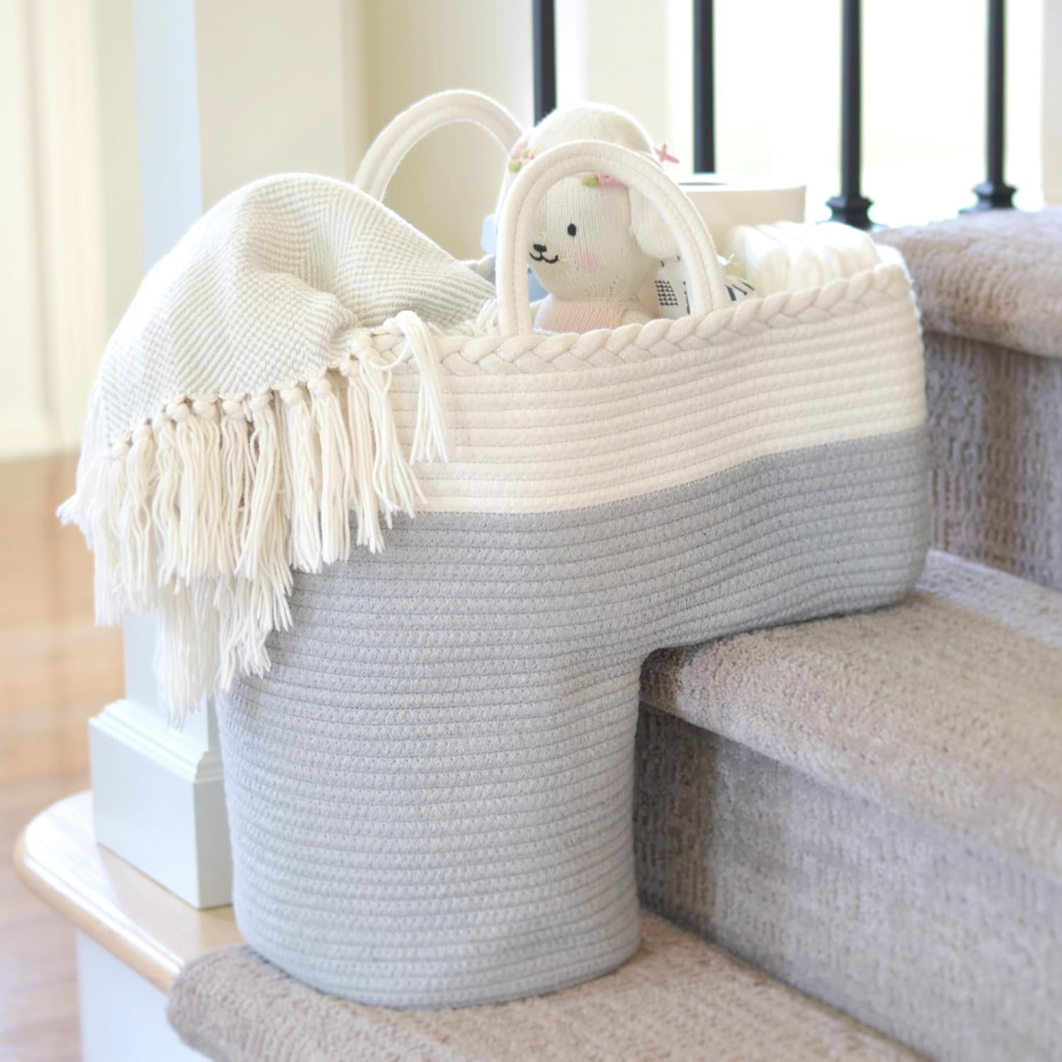 Stair Basket for Carpeted & Wooden Stairs - Stylish Storage Solution