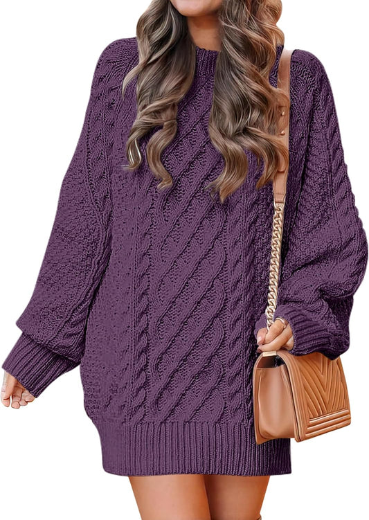 Oversized Cable Knit Sweater Dress for Women - Fall 2025 Style