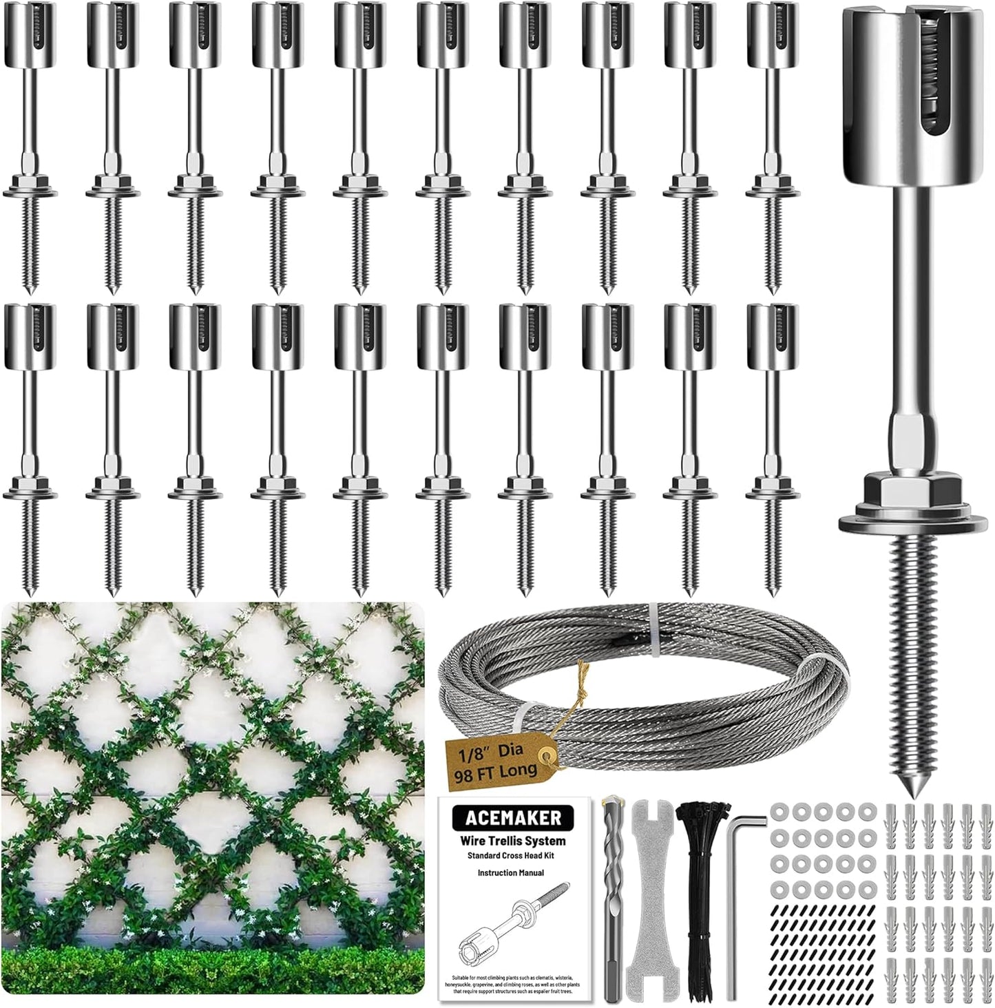 Wire Trellis for Climbing Plants Outdoor - 20 Set Kit
