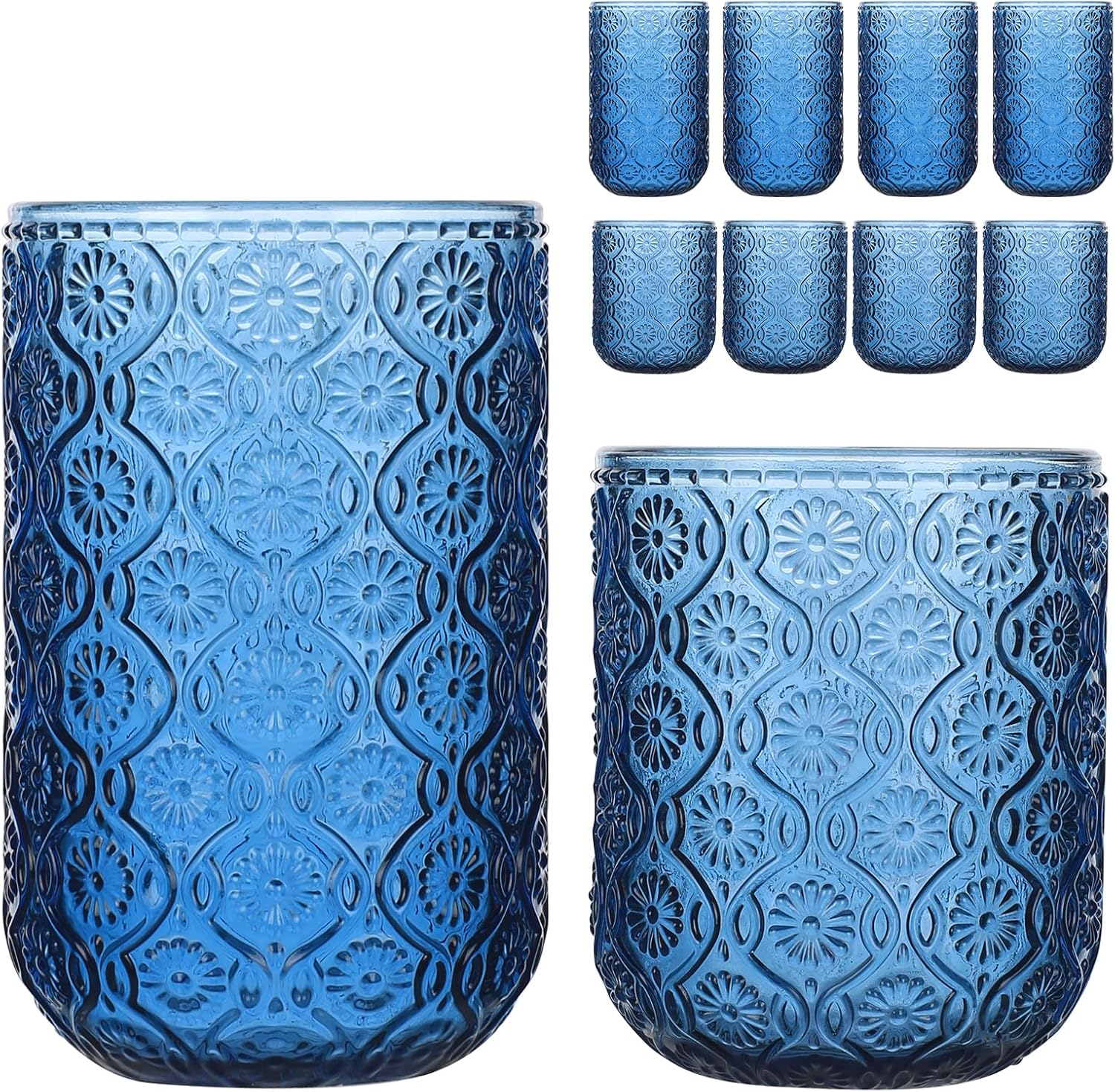 Vintage Embossed Glassware Set of 8 for Stylish Drinking