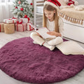 Burgundy Round Rugs for Bedroom - Machine Washable 4 ft Circle