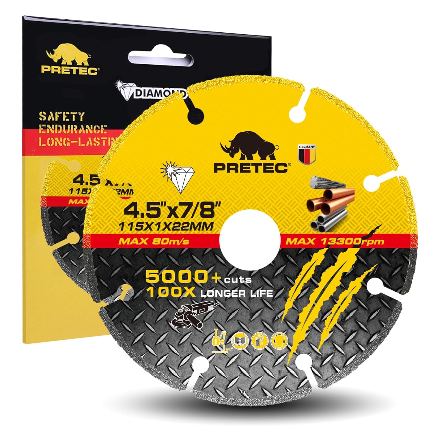 PRETEC 4.5 Diamond Cutting Wheel - 100x Longer Life