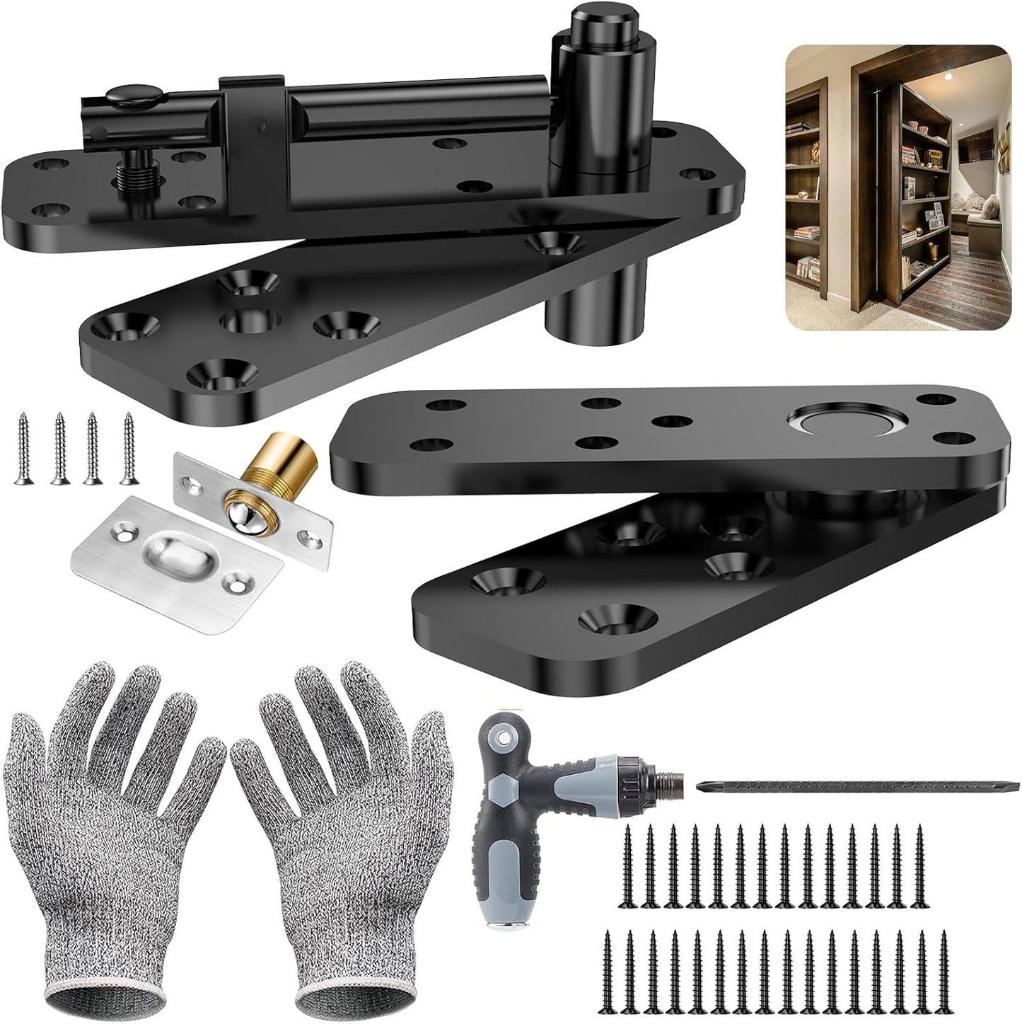 Hidden Pivot Hinge for Heavy Duty Bookcase and Secret Doors