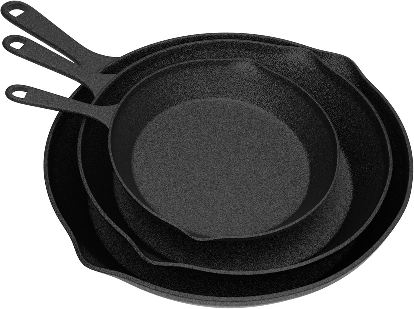 Home-Complete 3pc Pre-Seasoned Cast Iron Set - Nonstick Camping Skillets