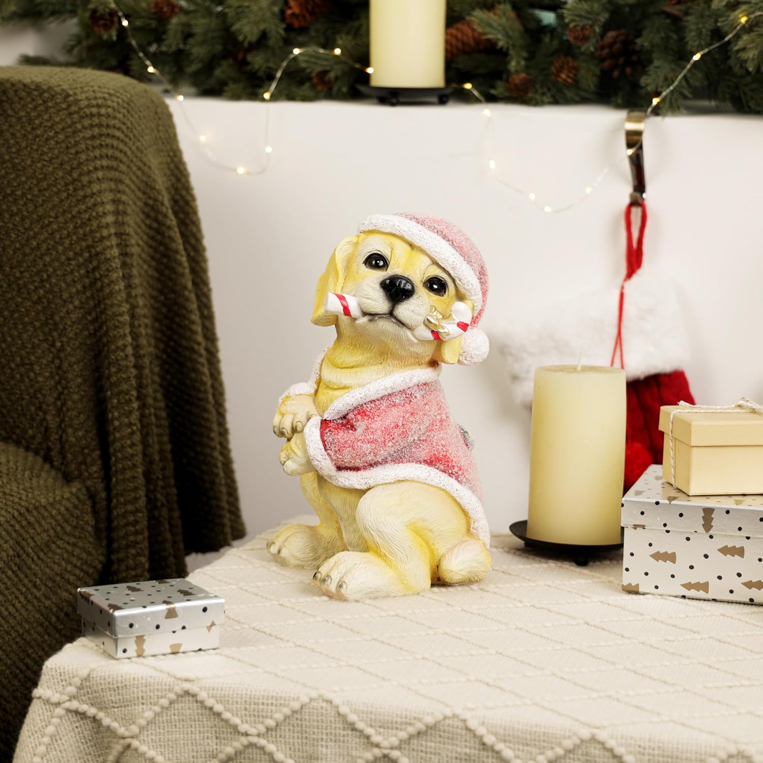 Indoor Outdoor Christmas Labrador Puppy Statuary for Decor