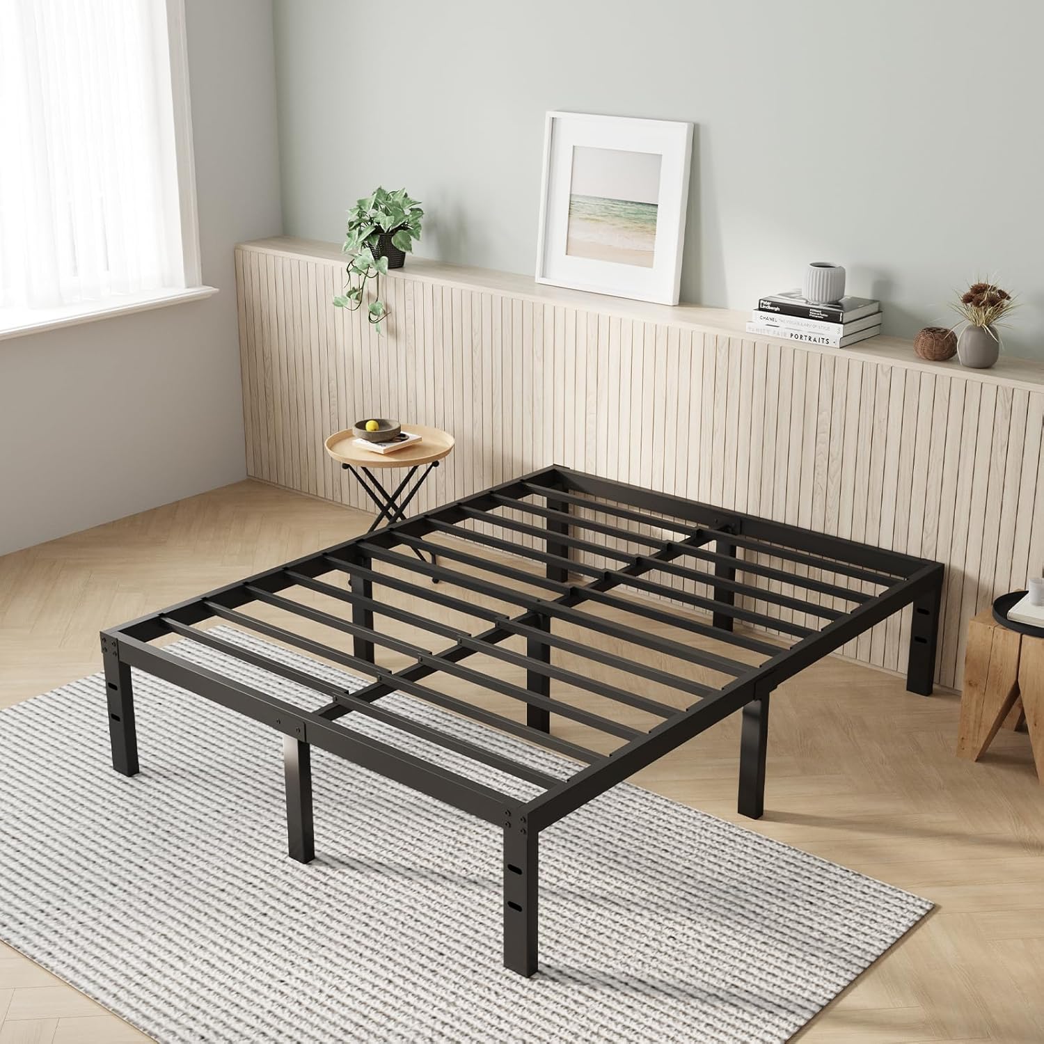 Robust Full Size Bed Frame with Underbed Storage and Noiseless Design