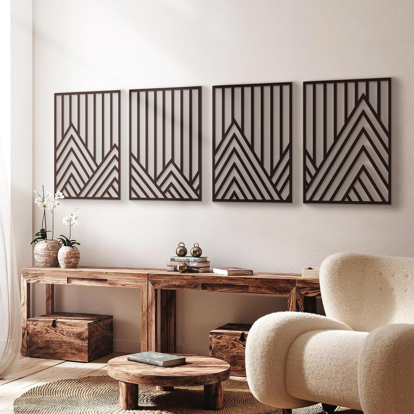 Glamativity 4 Pack Black Abstract Metal Wall Art for Home Decor