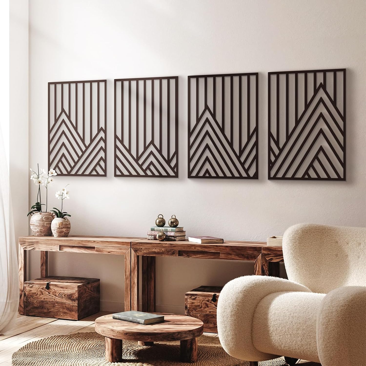 Glamativity 4 Pack Black Abstract Metal Wall Art for Home Decor
