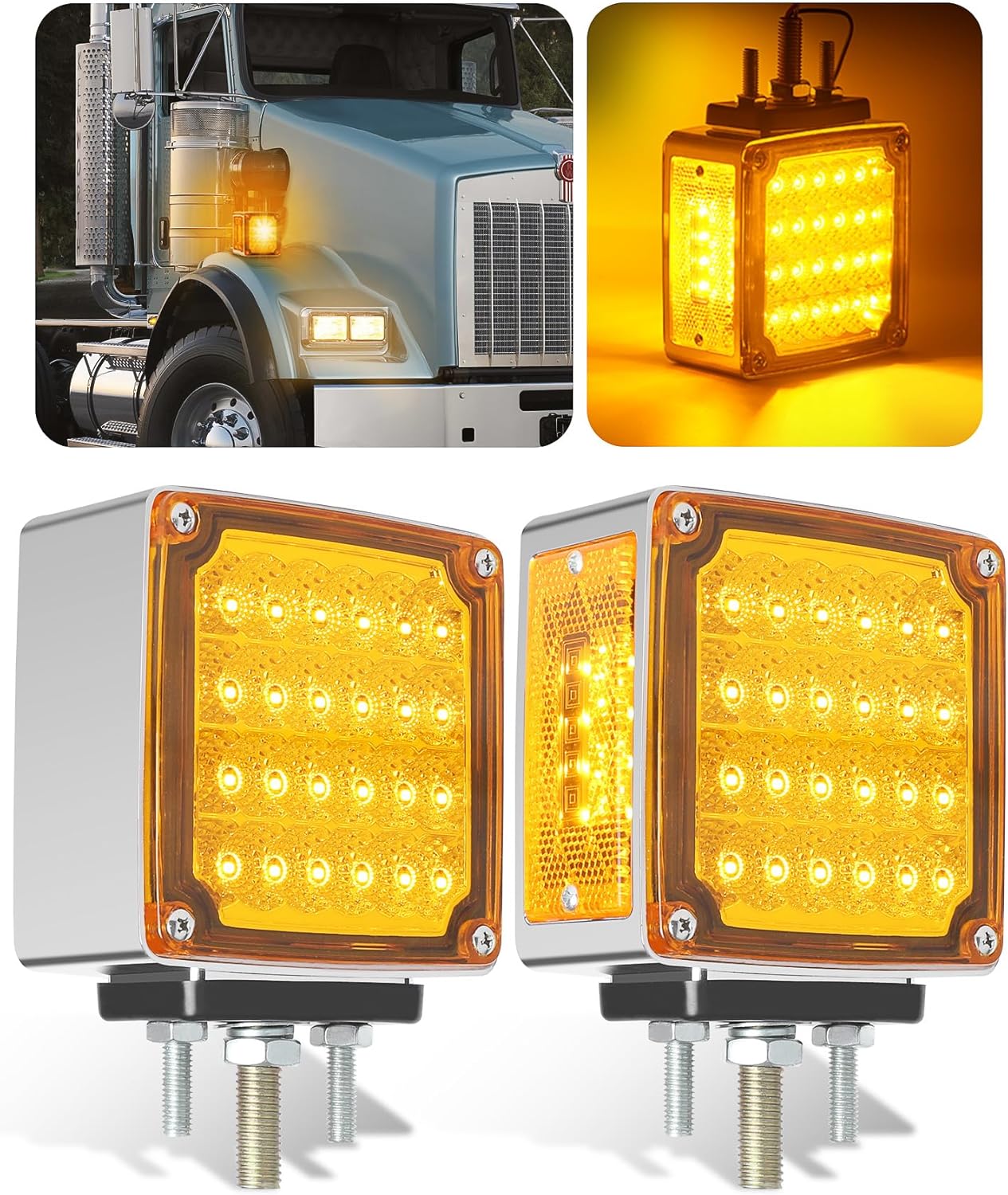 2PCS Amber Square Double Face 60 LED Turn Signal Lights
