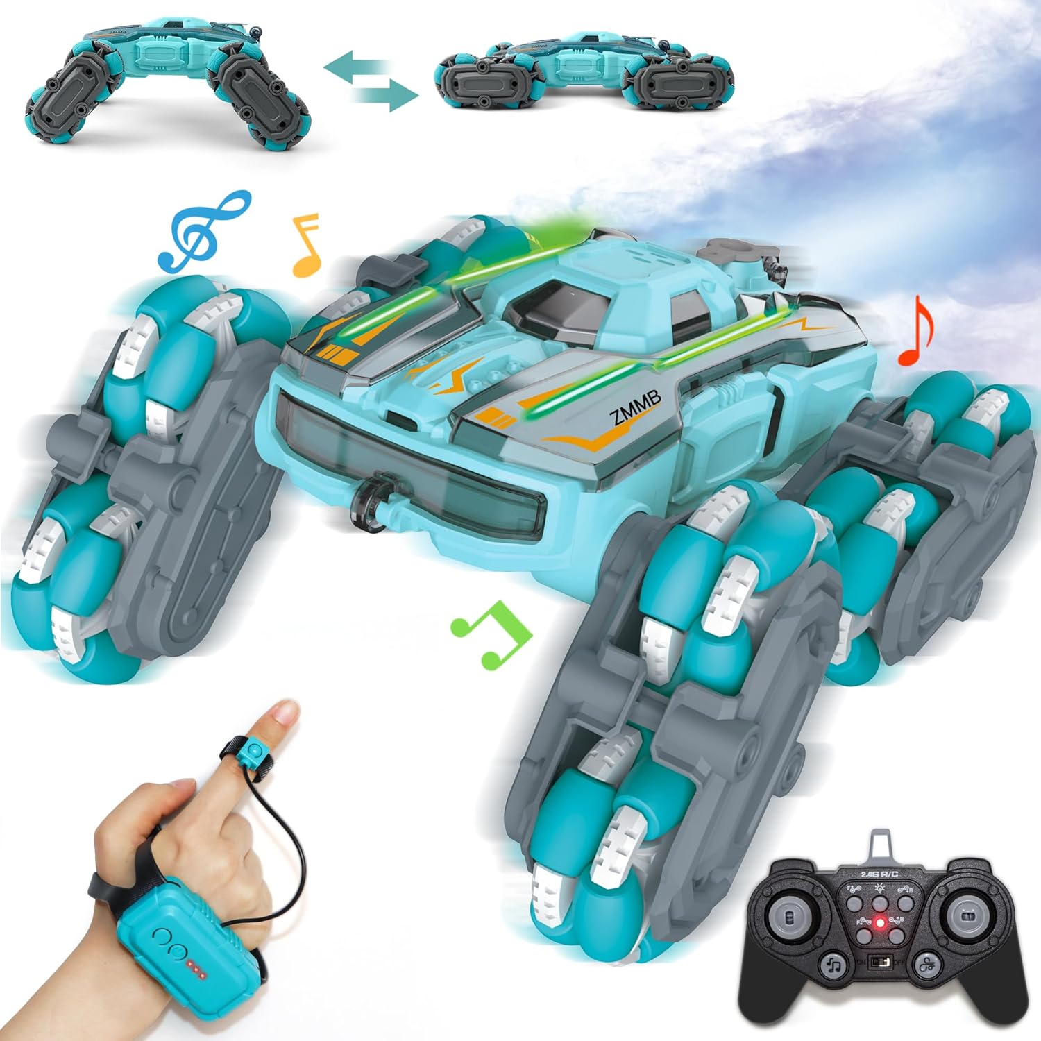 8 Wheel RC Stunt Car with Gesture Control and LED Lights