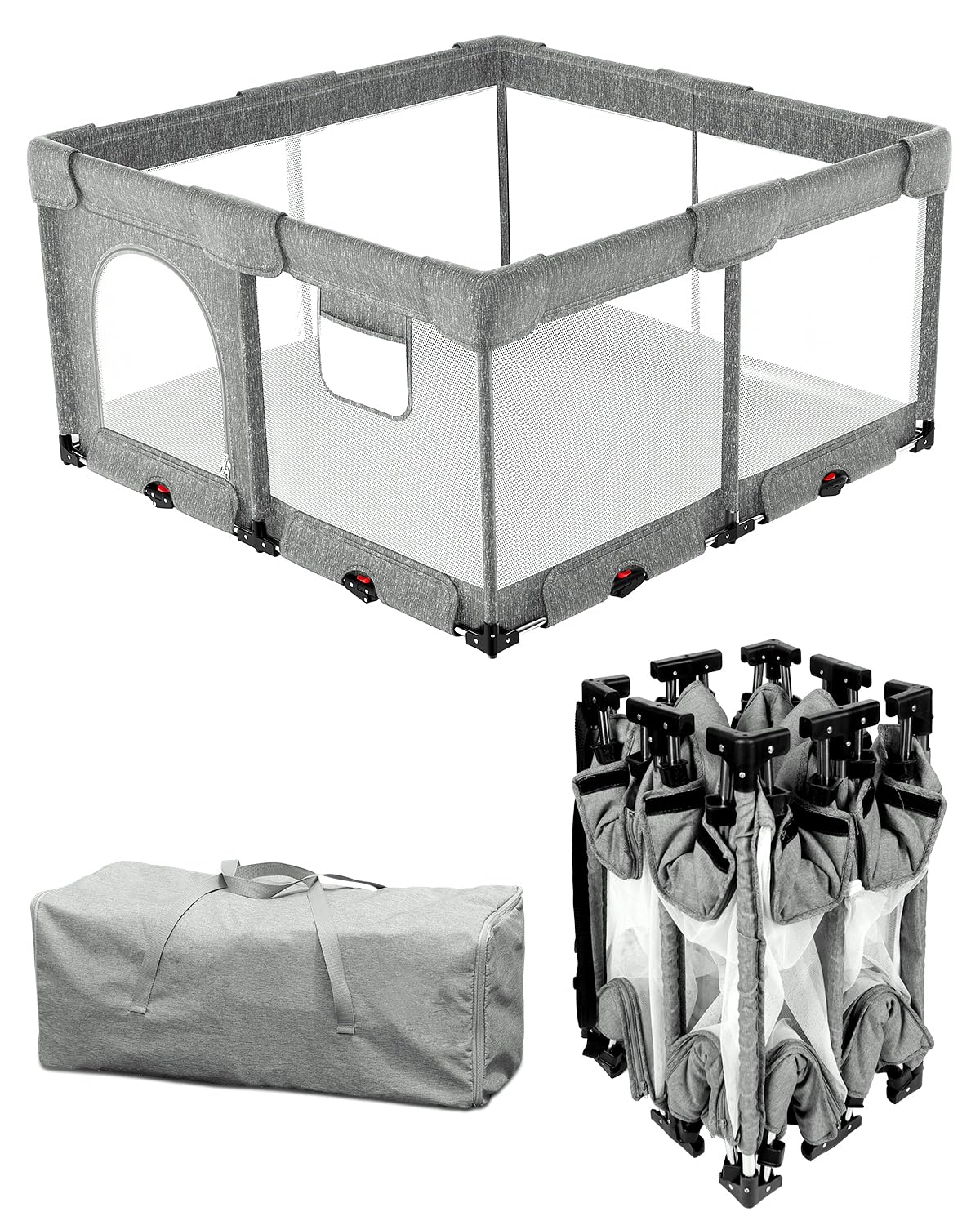 Foldable Baby Playpen with Non-Removable Thick Mat for Safety