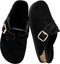 Women's Fuzzy Suede Clogs Leather Mules Fur Lined Non Slip Potato