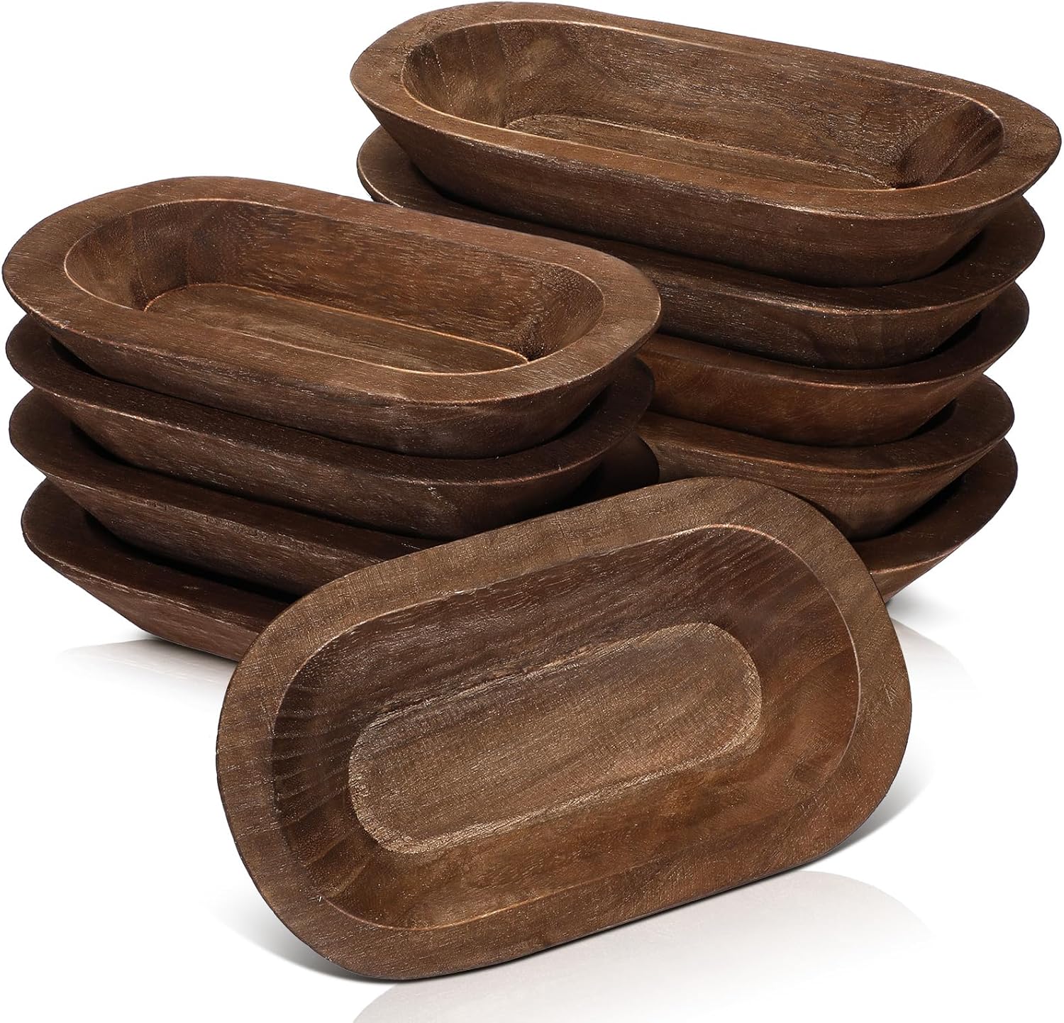 10 Pack Rustic Wooden Dough Bowls for Home Crafts and Decor