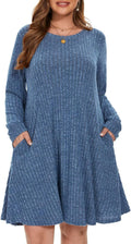 Plus Size Sweater Dress for Women - Ribbed Knit Crew Neck Flowy