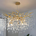 Modern Crystal Chandelier 30in Gold Tree Branch - Luxury K9 Raindrop