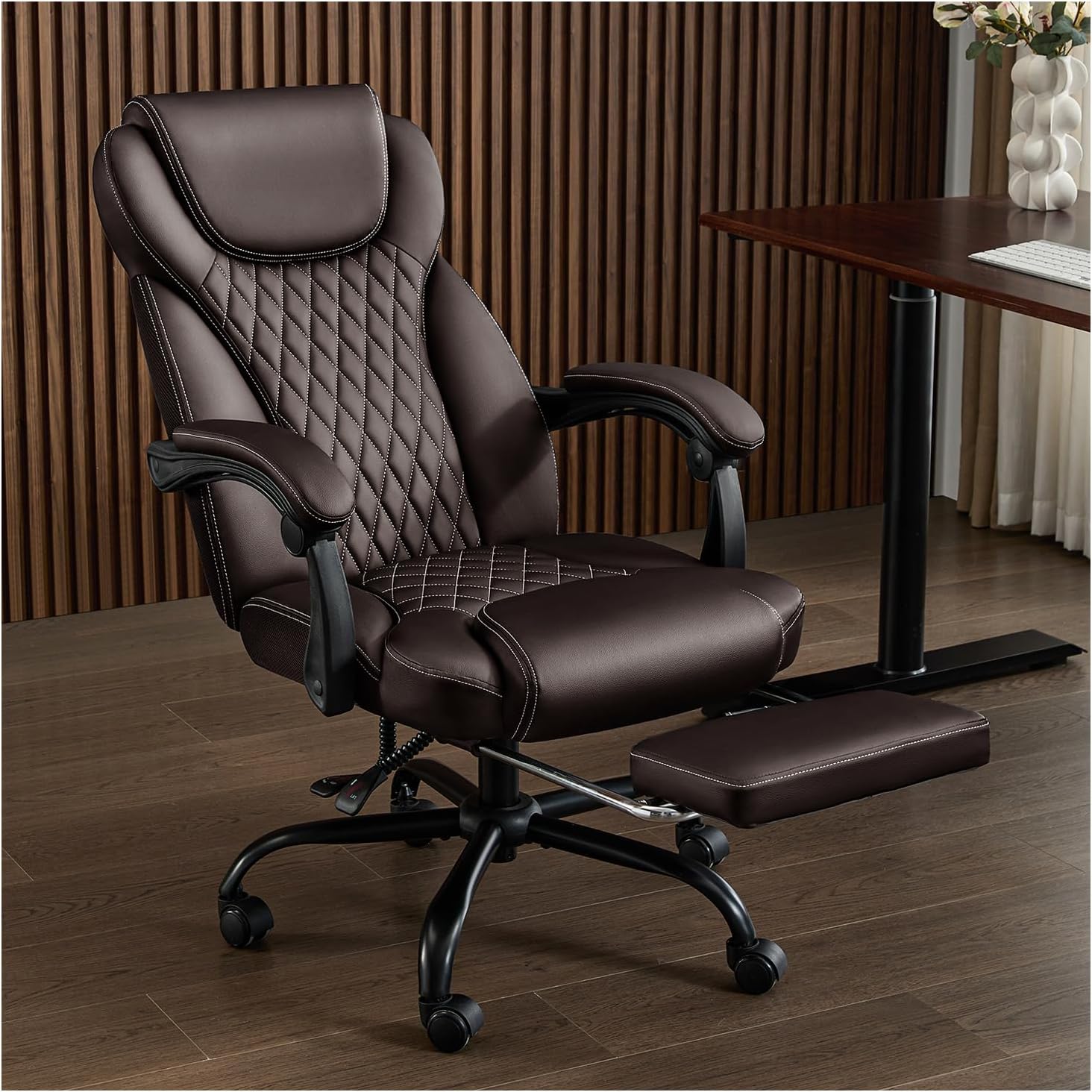 Premium Brown Big & Tall Office Chair with Footrest