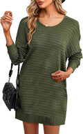 Womens Textured Crew Neck Sweater Dress - Casual Knit Mini
