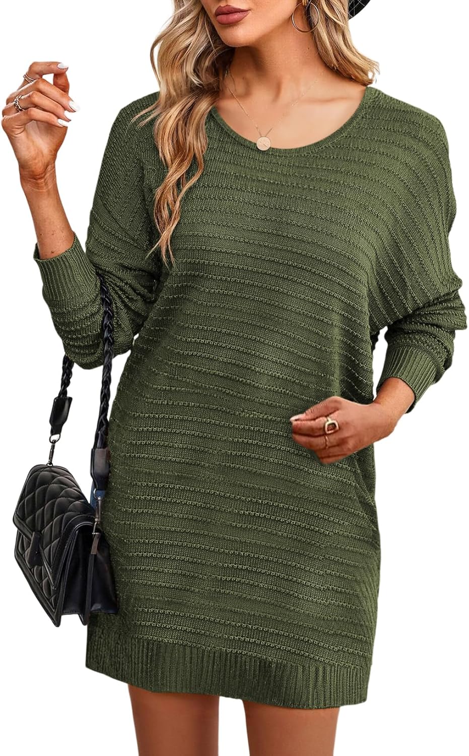 Trendy Casual Crew Neck Long Sleeve Sweater Dress for Women