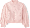 Girls Long Sleeve Pullover Cable Knit Sweater - Soft, Pearl Detail