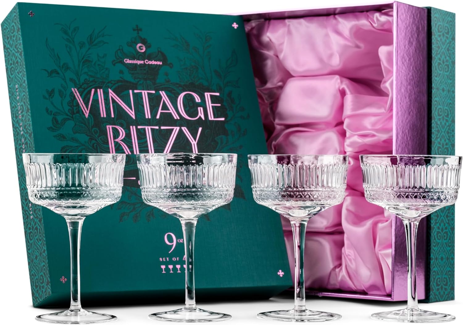 Retro Chic Coupe Glasses | Set of 4 | 7 oz Long Stemmed Glassware