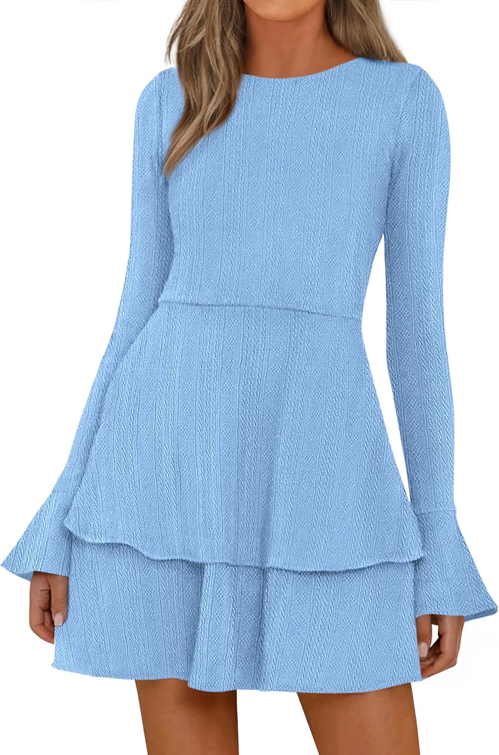 PRETTYGARDEN Womens Fall Fashion Long Bell Sleeve Mini Dress