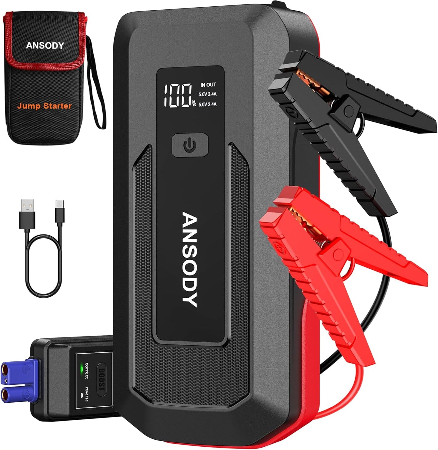 3000A Peak Car Jump Starter for 10L Gas or 8L Diesel Engines