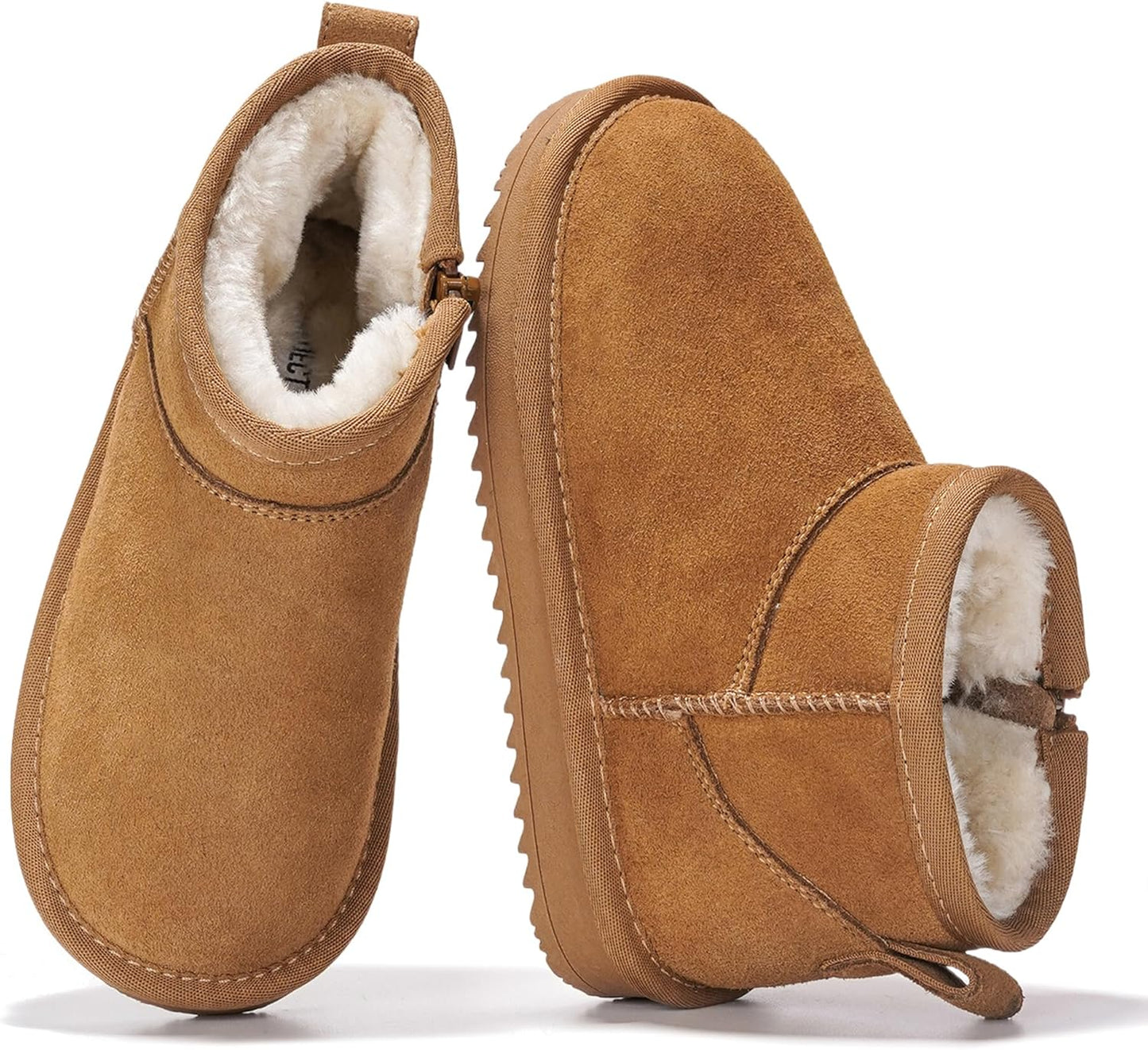 Genuine Leather Girls Boots with Cozy Fur and Memory Foam