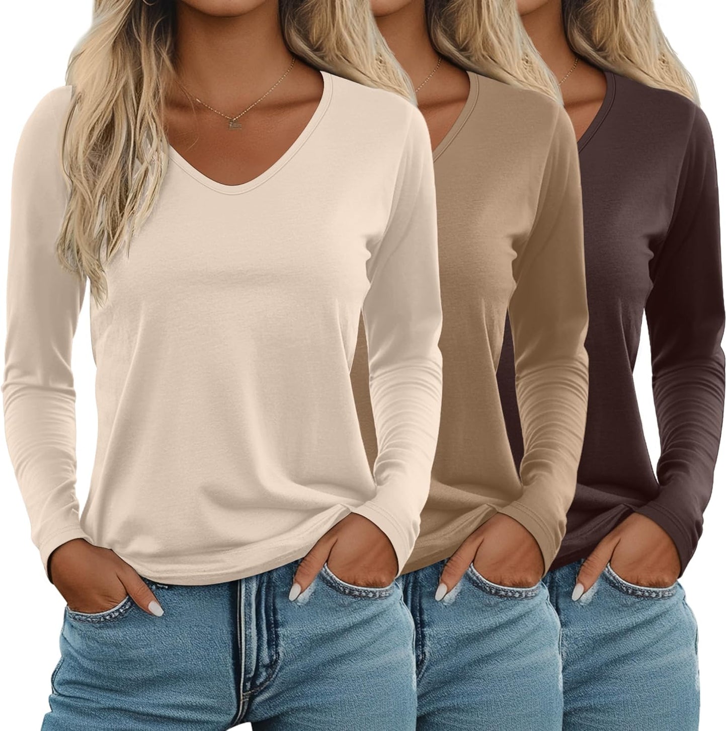 Ficerd Women's Long Sleeve V Neck T Shirts for Casual Style