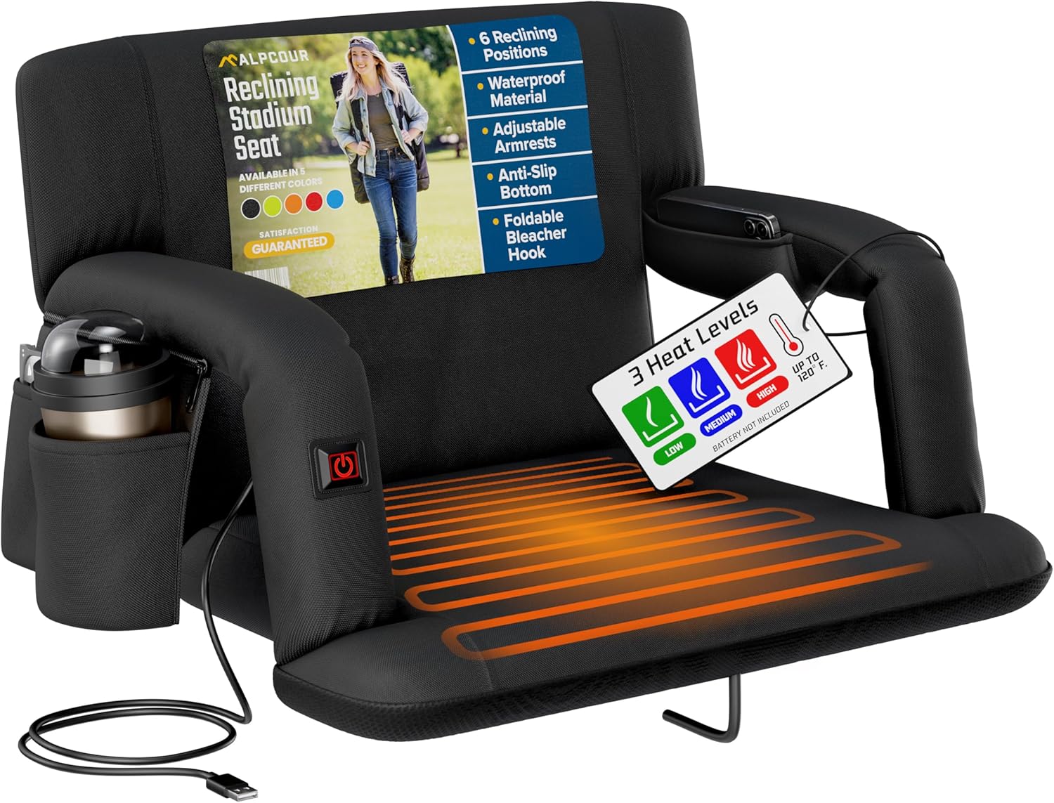 Alpcour Heated Reclining Stadium Seat for Ultimate Comfort