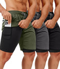 3 Pack Men's 2 In 1 Gym Shorts with Liner and Pockets - Comfortable